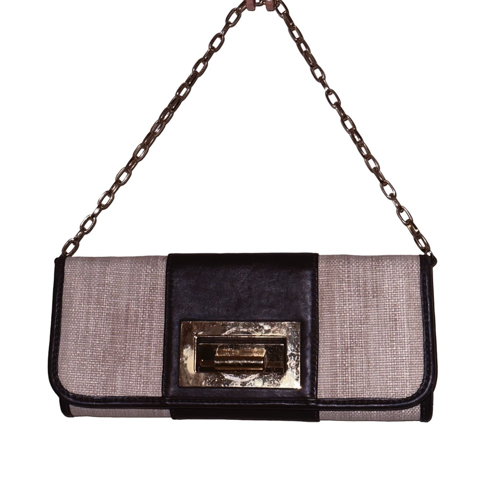 Banana Republic Tan & Brown Leather striped Clutch Purse